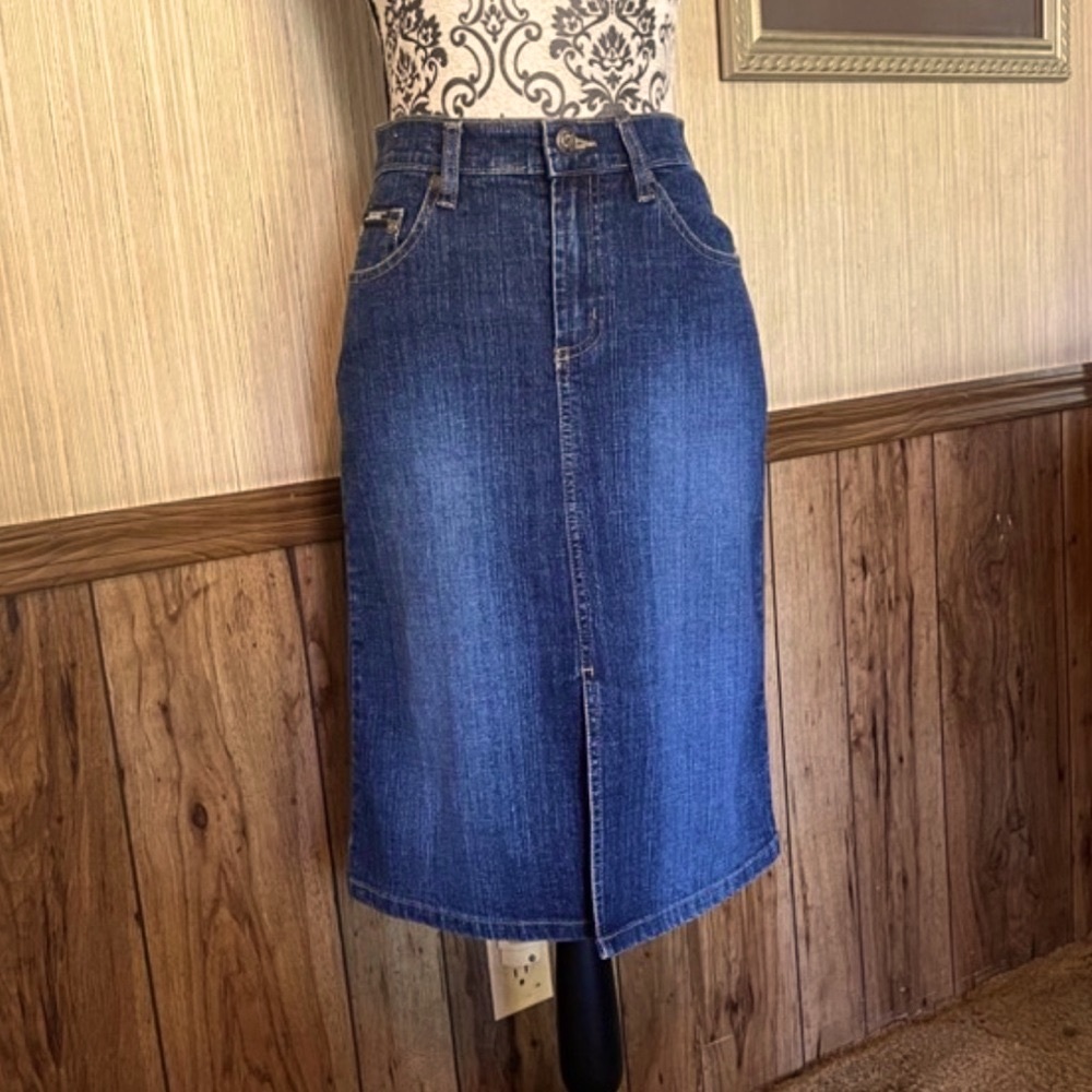 Squeeze by Stephen Hardy vintage blue denim jean pencil skirt size 9/10